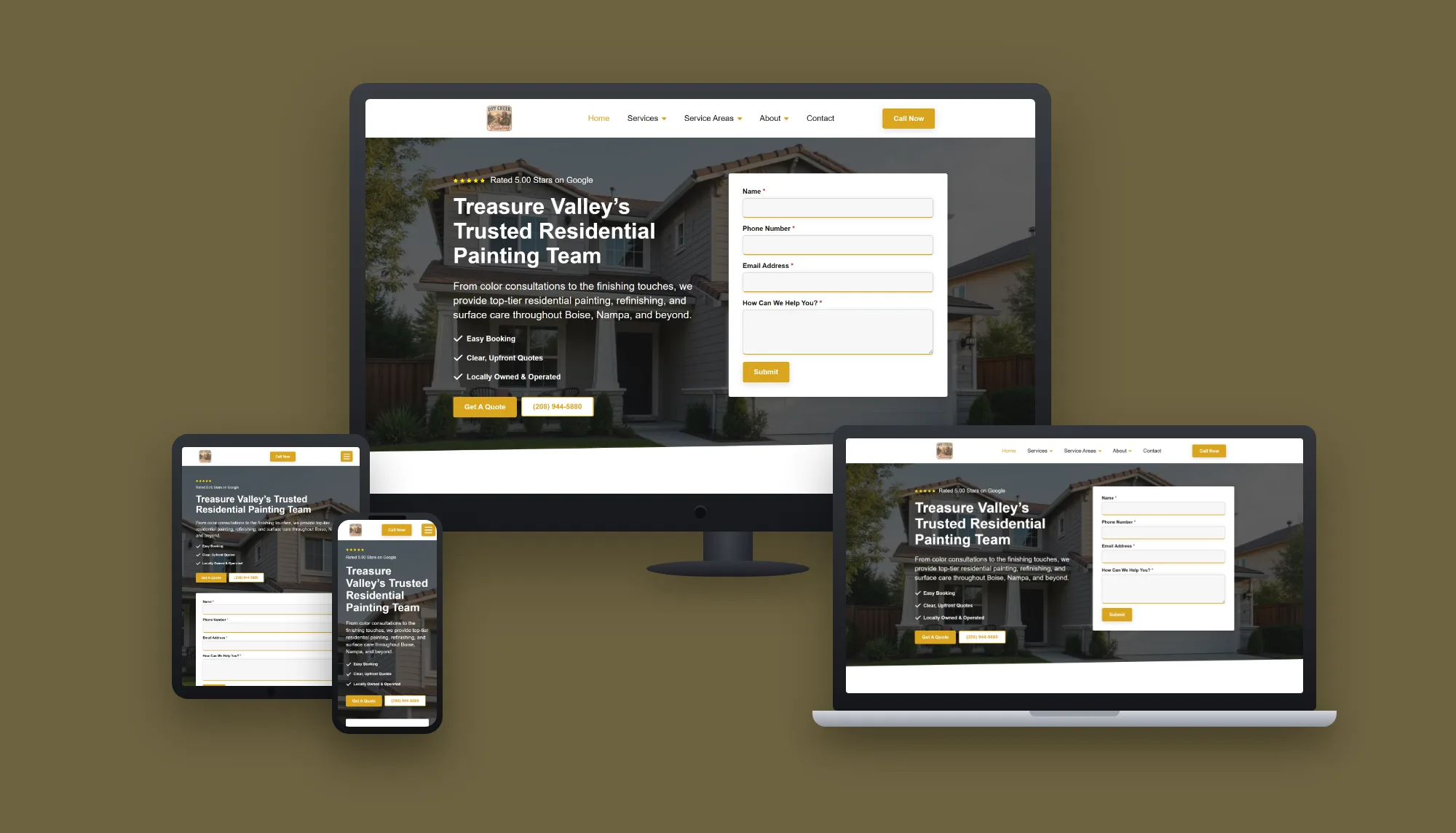 Dry Creek Custom Painting &mdash; website and AI lead system built by ES Studios, shown on desktop, laptop, tablet and phone