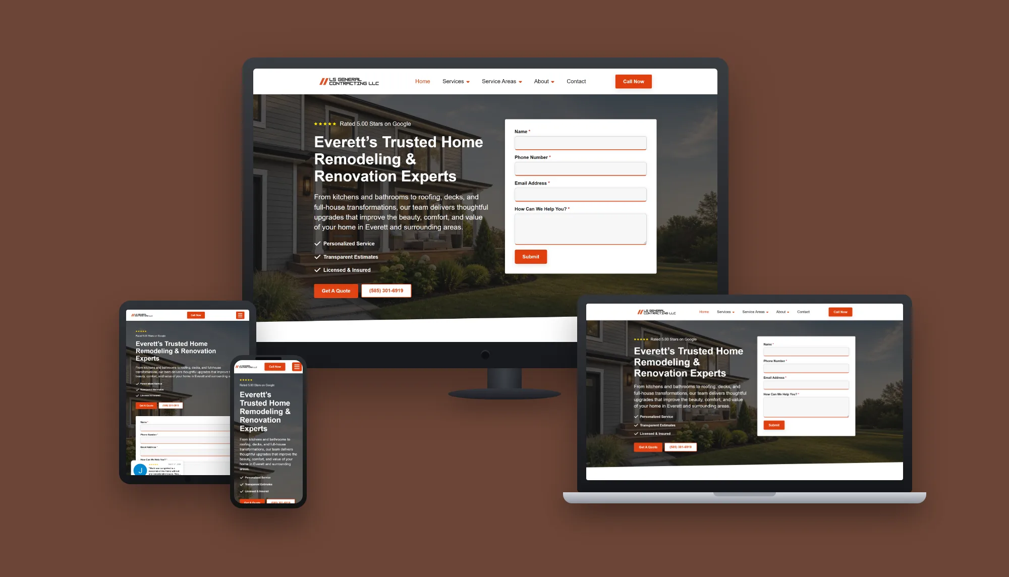 LS General Contracting Residential &mdash; website and AI lead system built by ES Studios, shown on desktop, laptop, tablet and phone